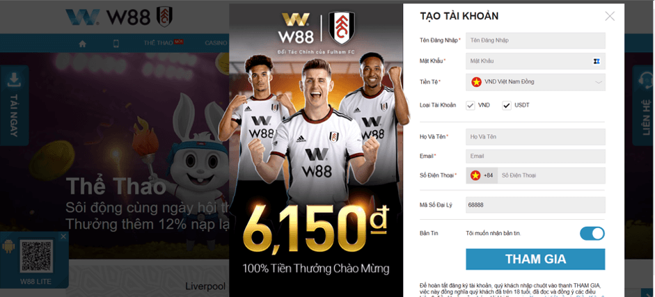 Hướng dẫn đăng ký trải nghiệm W88 Esport
